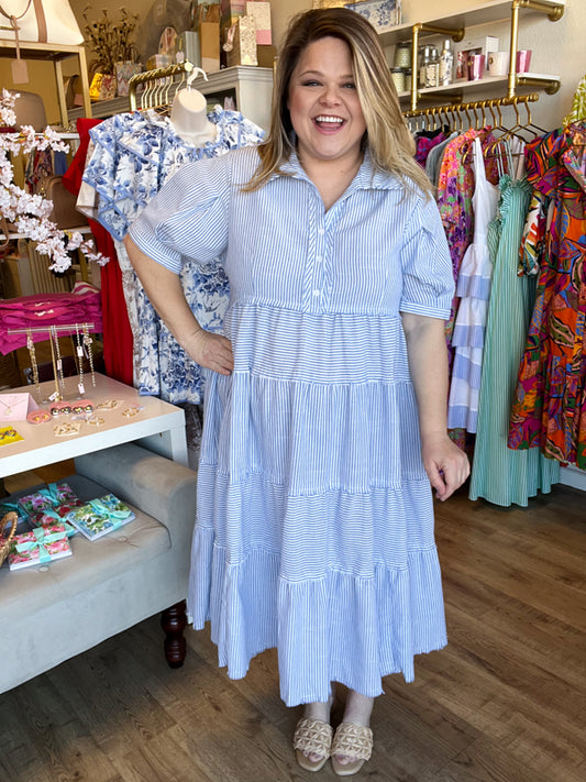 "Summer Breeze" Curvy Stripe Midi Dress
