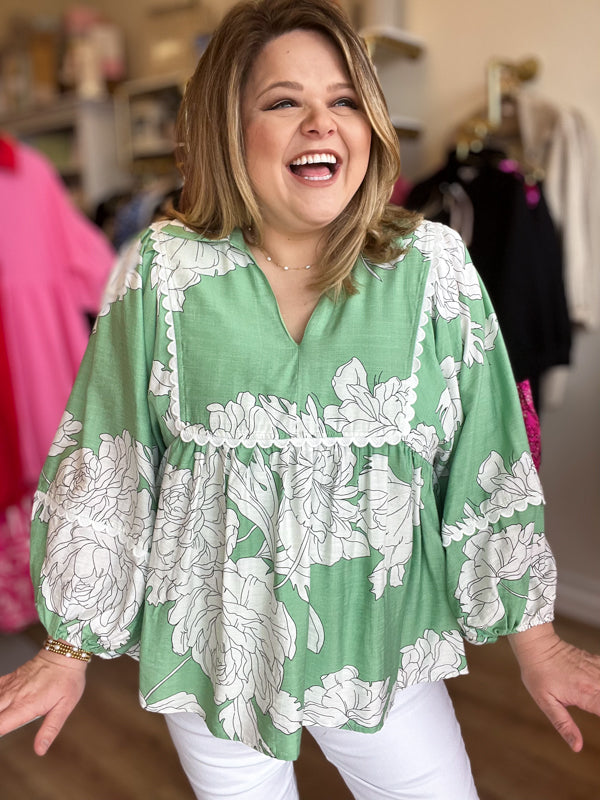 RESTOCK COMING! "Sweet Magnolia" Curvy Mint Green Blouse