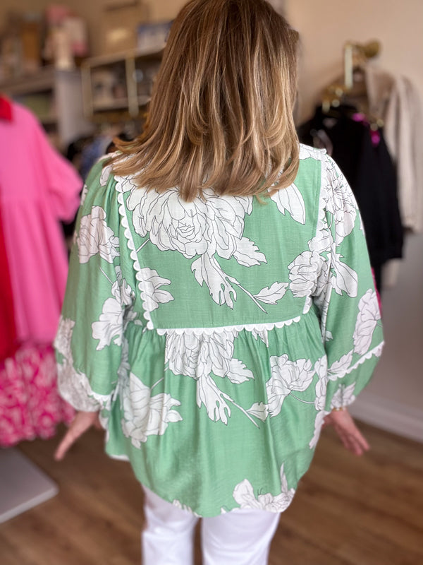RESTOCK COMING! "Sweet Magnolia" Curvy Mint Green Blouse