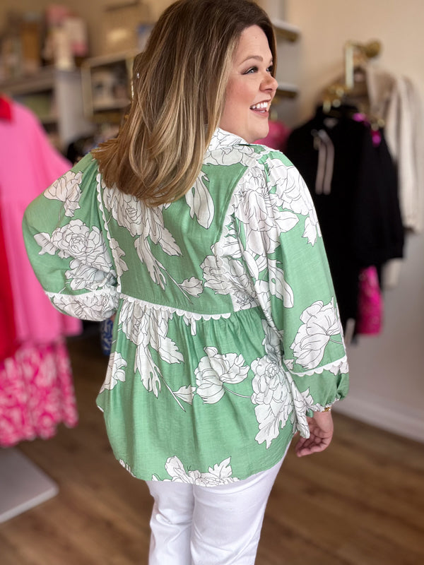 RESTOCK COMING! "Sweet Magnolia" Curvy Mint Green Blouse