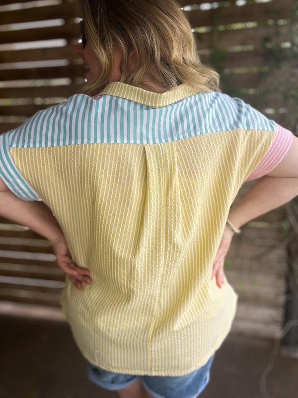 "Take Me Out to the Ballgame" Curvy Striped Button Up