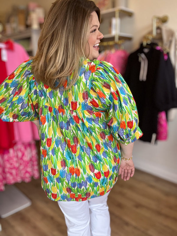 "Tiptoe Through the Tulips" Curvy Floral Blouse