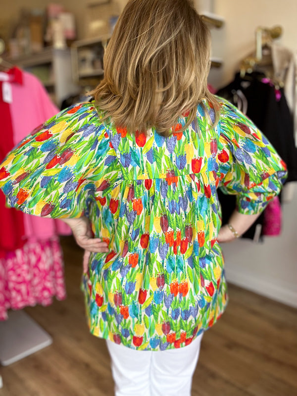 "Tiptoe Through the Tulips" Curvy Floral Blouse