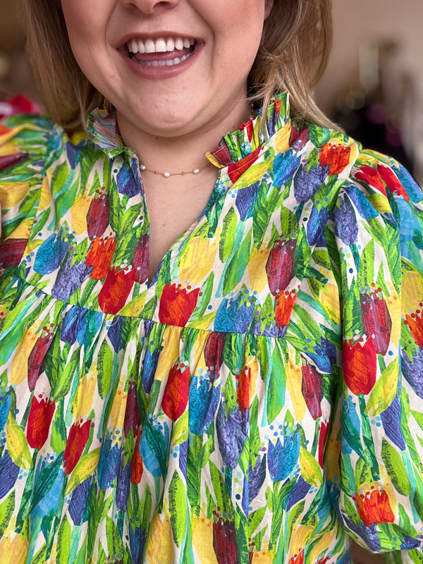 "Tiptoe Through the Tulips" Curvy Floral Blouse