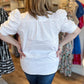 "White Like Snow" Plus-Size Puff Sleeve Button Blouse