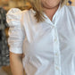 "White Like Snow" Plus-Size Puff Sleeve Button Blouse