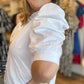 "White Like Snow" Plus-Size Puff Sleeve Button Blouse