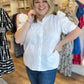 "White Like Snow" Plus-Size Puff Sleeve Button Blouse