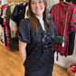 "Wrap Me Up" Black Jacquard Bow Dress