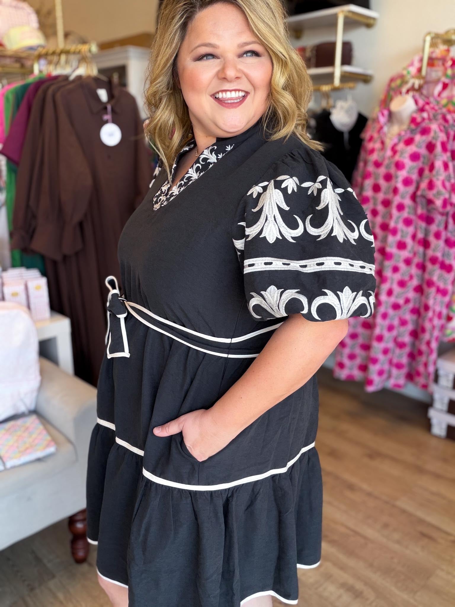 Kiss & Tell Plus-Size Black Embroidered Mini Dress – Katherine