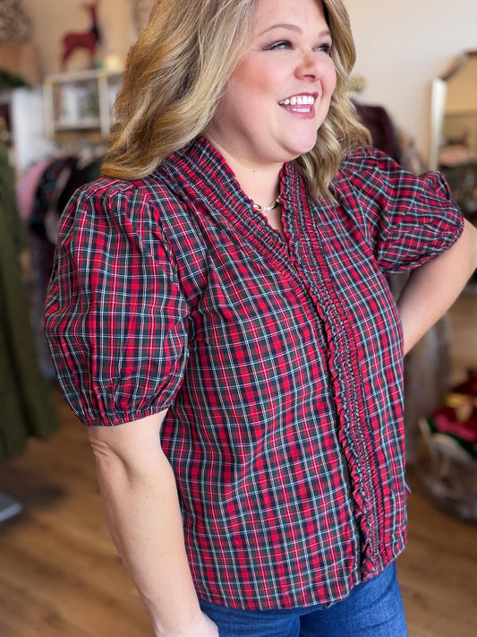 Kissed by Mistletoe Curvy Tartan Ruffle Top