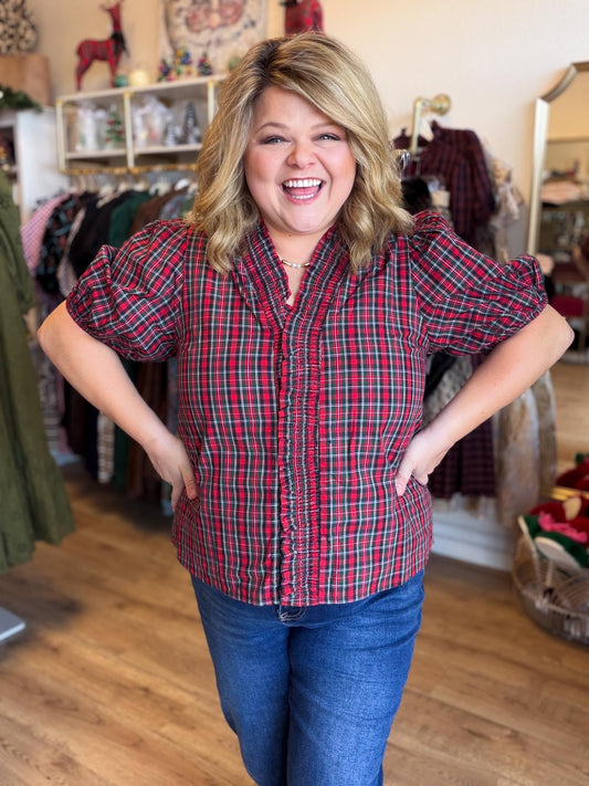Kissed by Mistletoe Curvy Tartan Ruffle Top