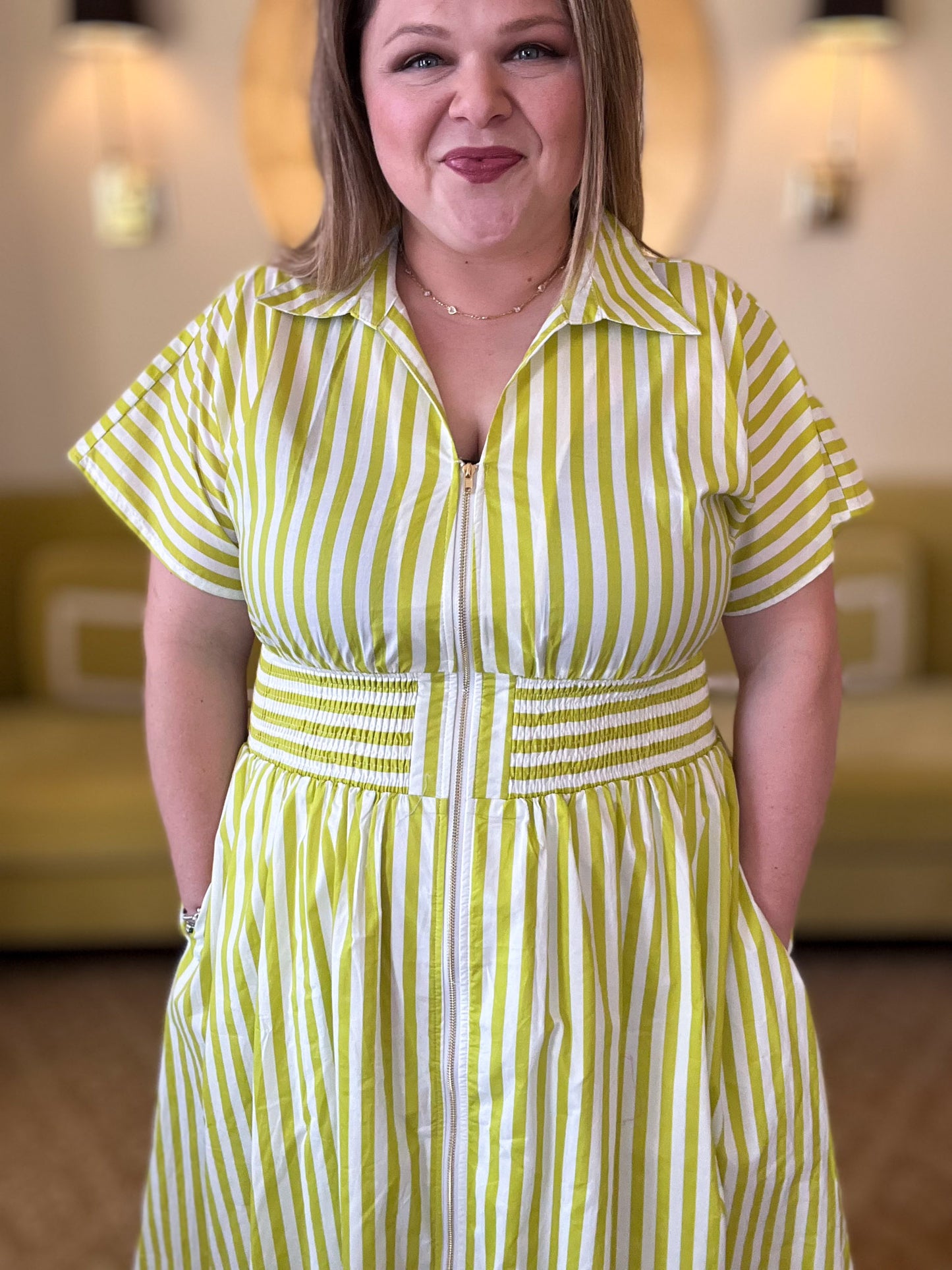 La Vida Loca Lime Stripe Midi Dress