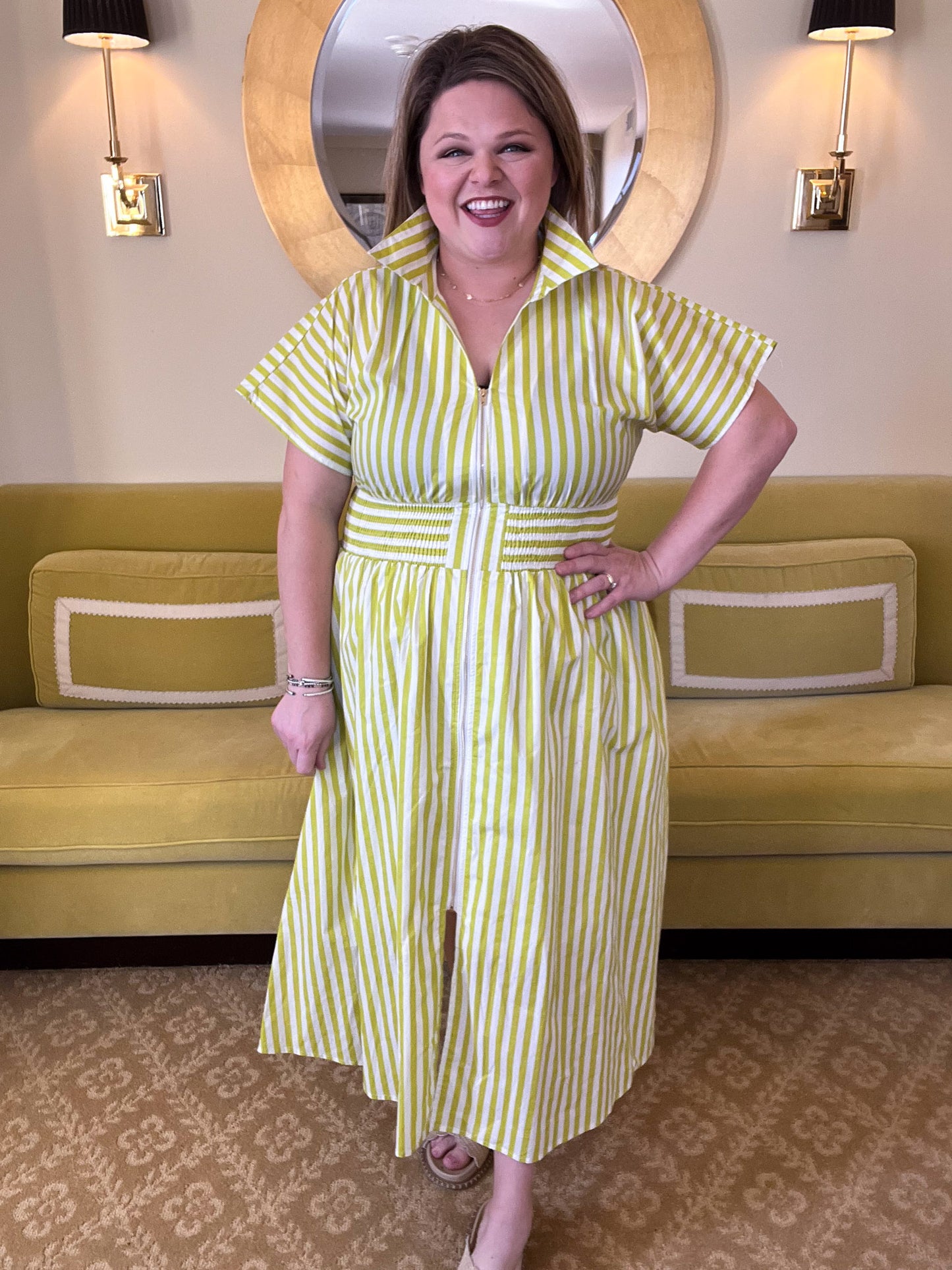 La Vida Loca Lime Stripe Midi Dress