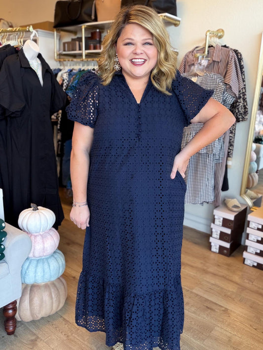 Lady of the Night Curvy Navy Midi Dress