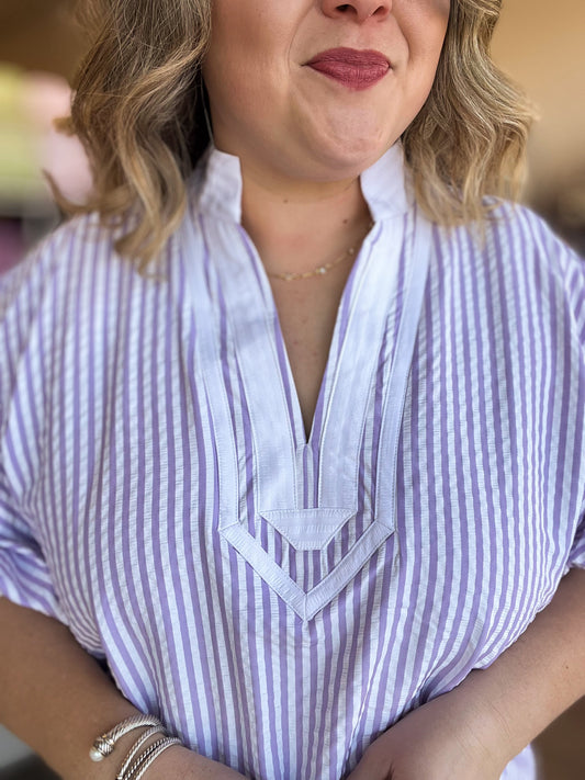 Lavender Haze Curvy Dolman Stripe Top