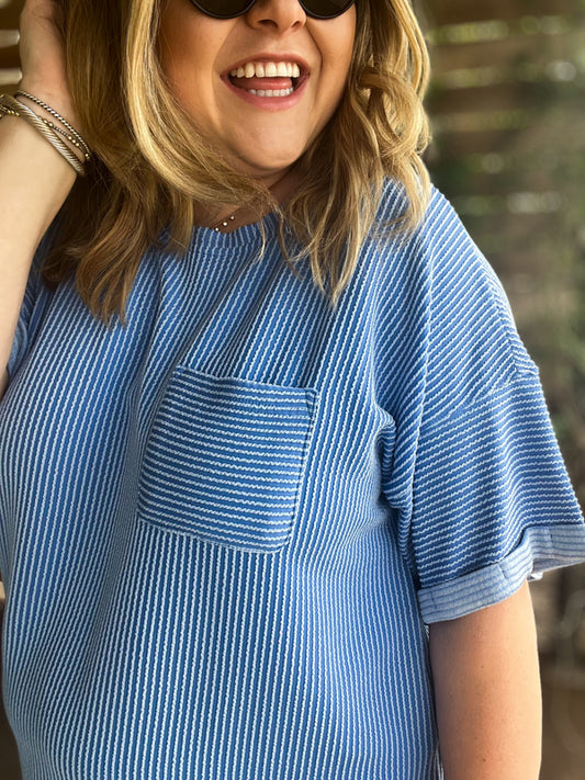 "Let's Take a Stroll" Curvy Textured Knit Top