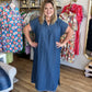 Liberty Belle Curvy Pinstripe Denim Midi Dress