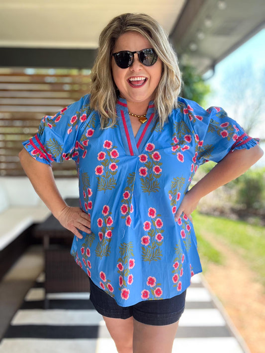 Liberty Bloom Curvy Floral Puff Sleeve Top