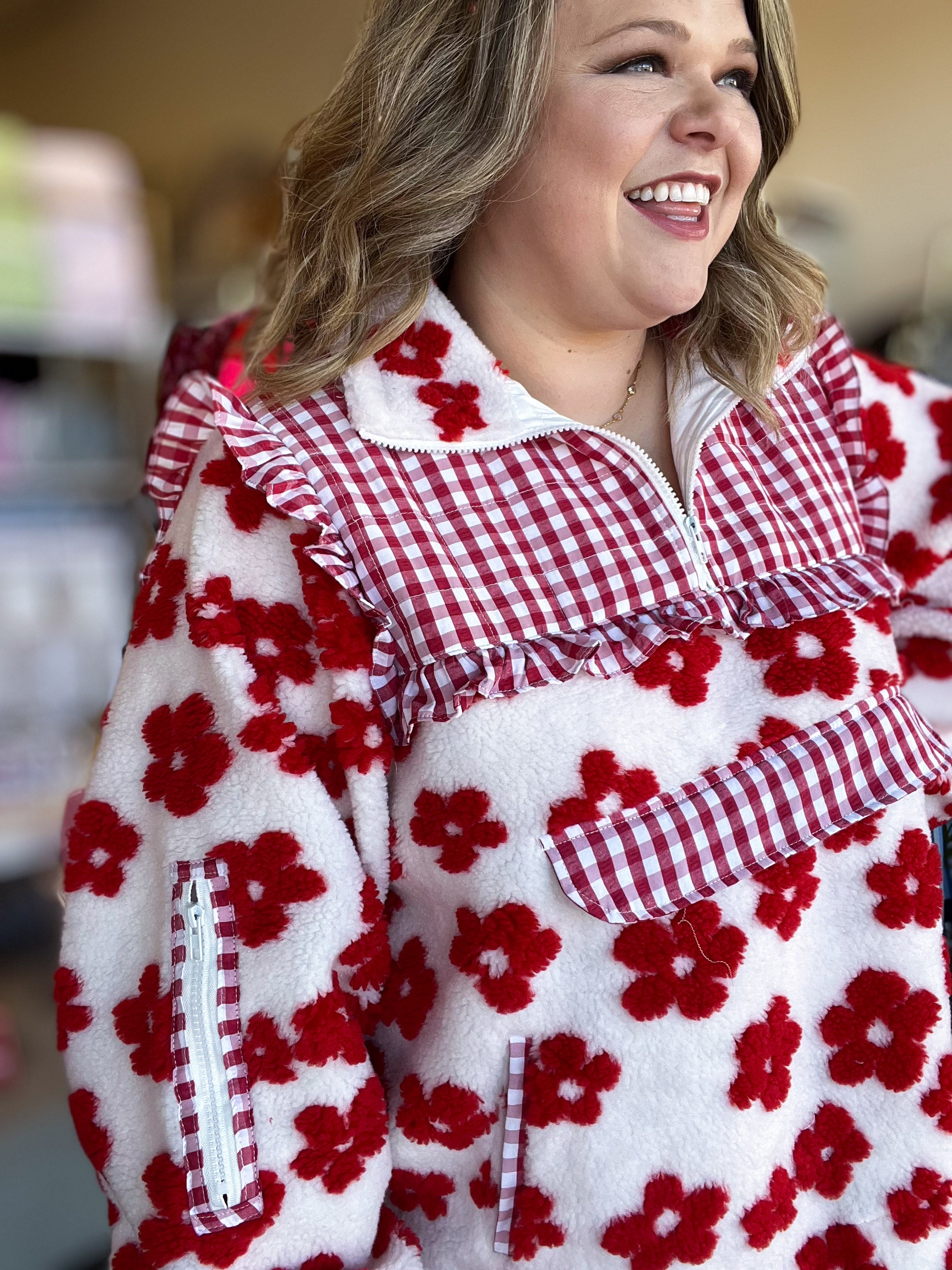 Life's a Picnic Plus-Size Gingham Floral Half Zip – Katherine