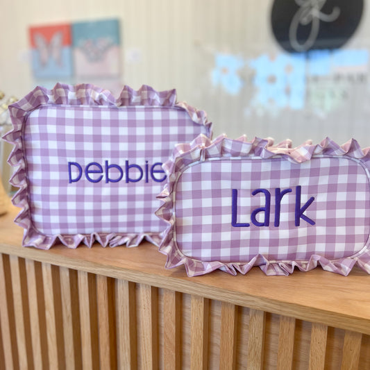 Lilac Gingham Ruffle Tote