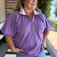 Lilac Luxe Curvy Ribbed Collar Zip Top