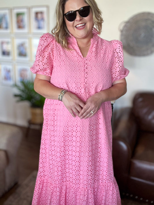 Lillies & Lace Curvy Pink Midi Dress
