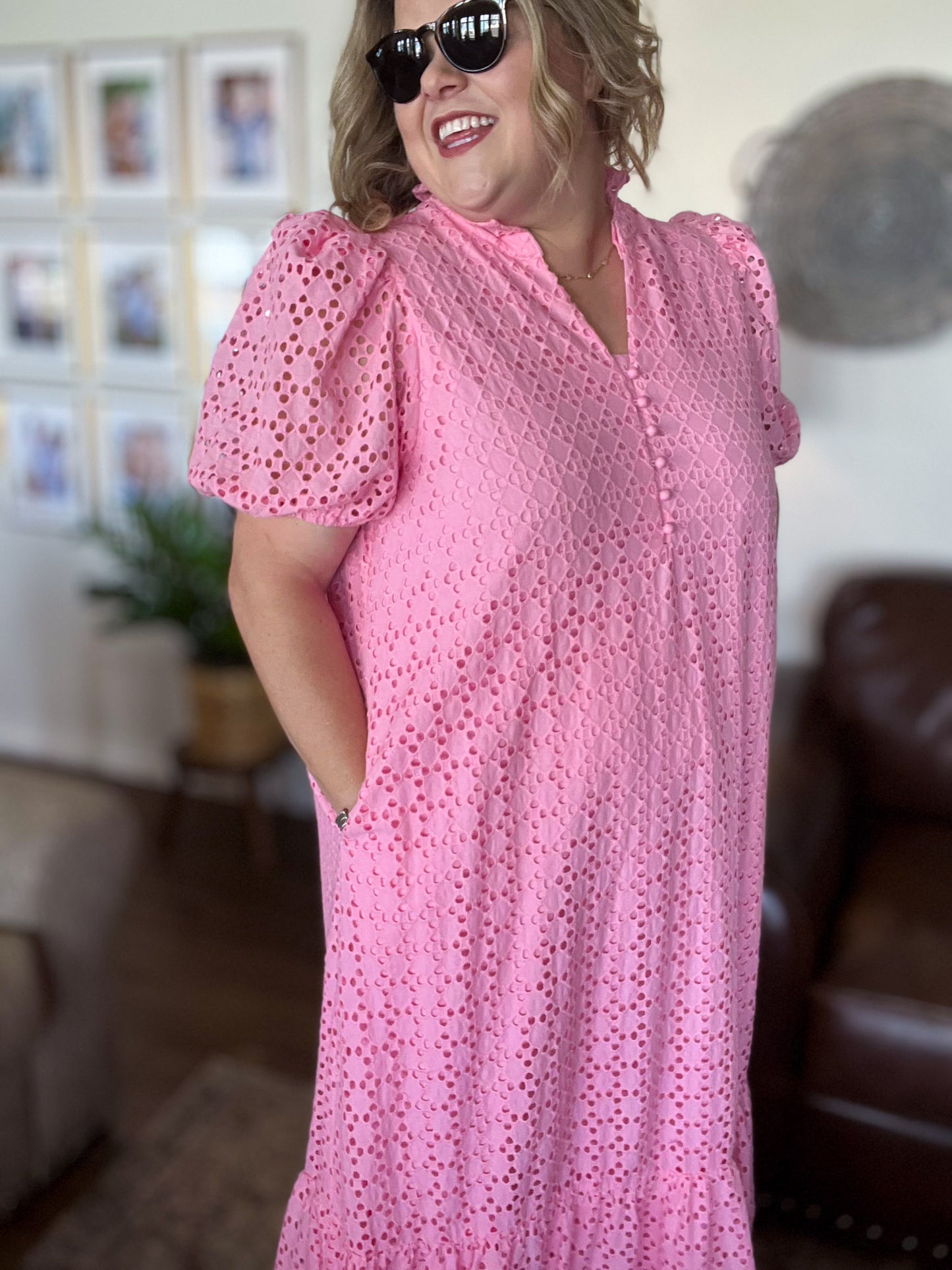 Lillies & Lace Curvy Pink Midi Dress