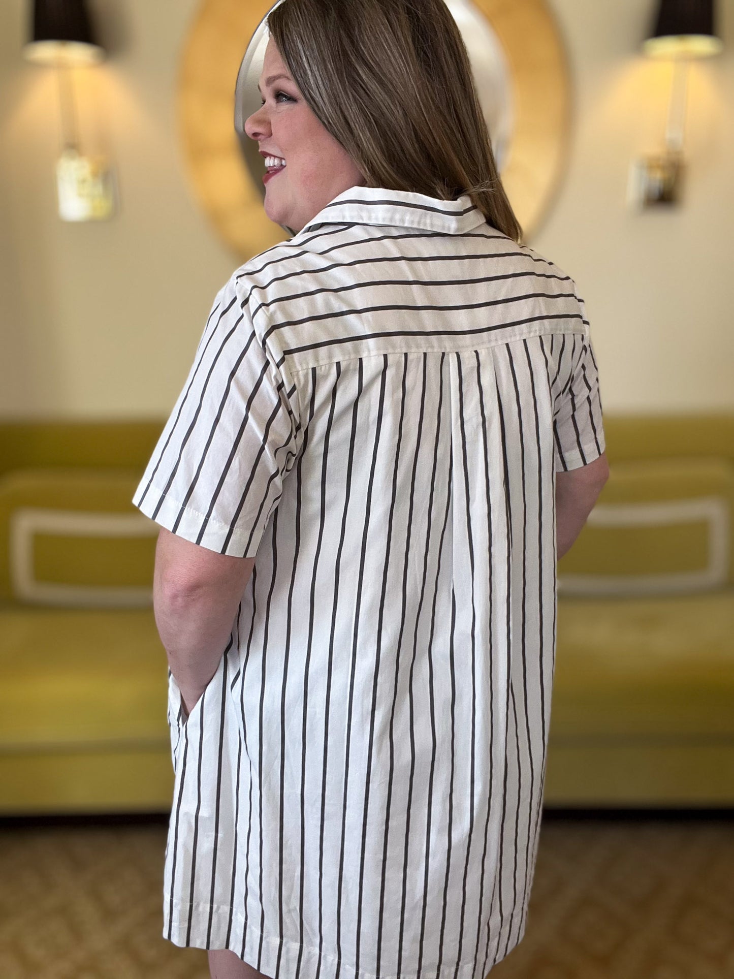 Linen Breeze Plus-Size White Collared Mini Dress