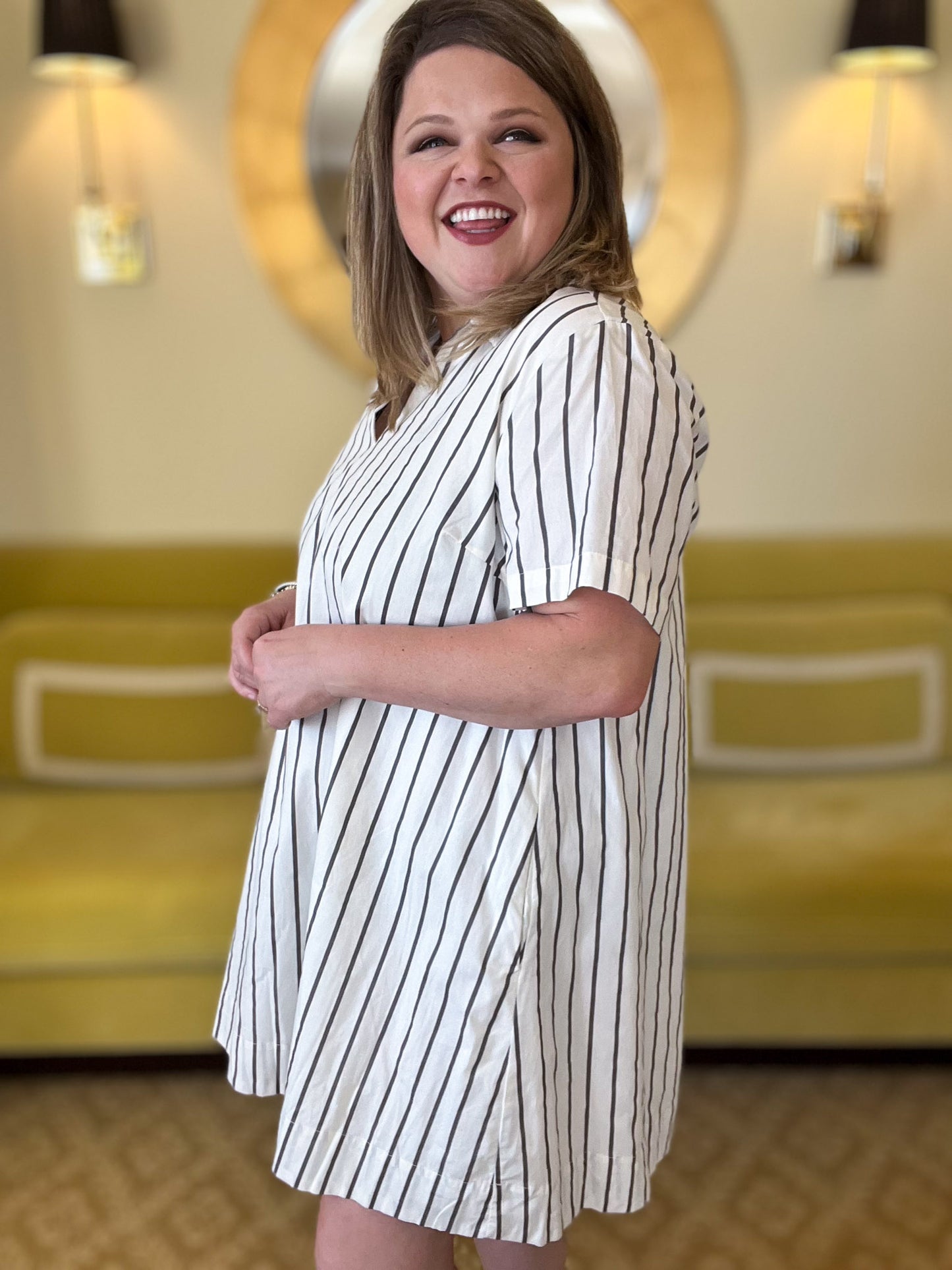 Linen Breeze Plus-Size White Collared Mini Dress