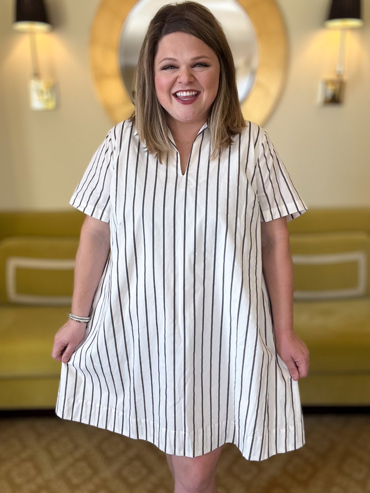 Linen Breeze Plus-Size White Collared Mini Dress