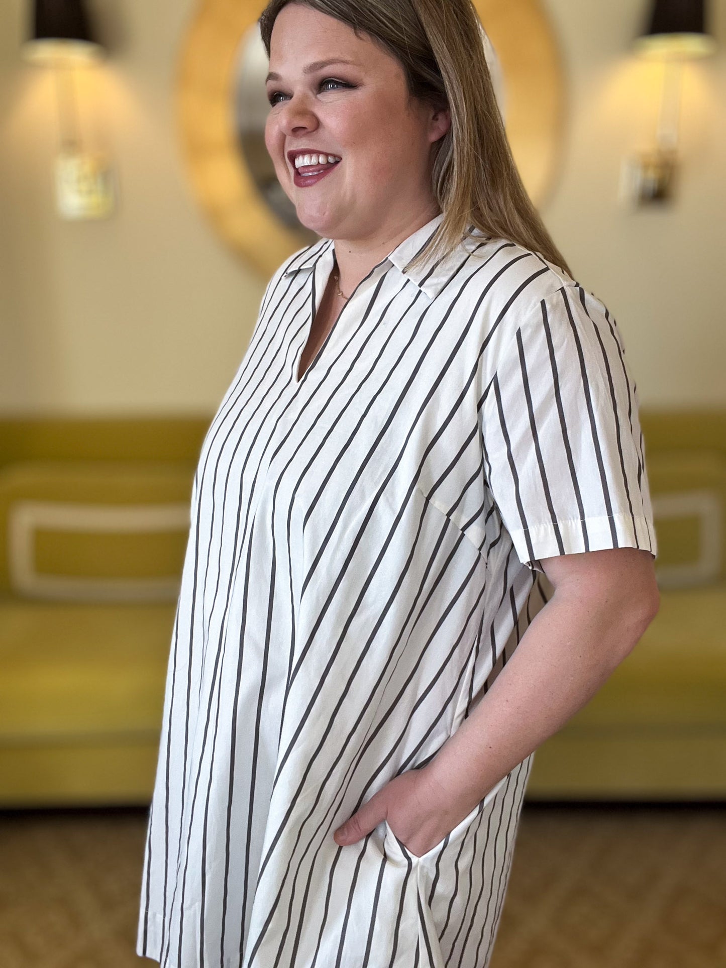 Linen Breeze Plus-Size White Collared Mini Dress