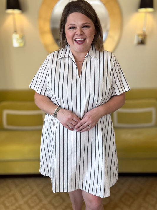 Linen Breeze Plus-Size White Collared Mini Dress