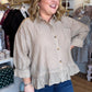 Linen & Lattes Plus-Size Taupe Striped Button Up Top