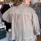 Linen & Lattes Plus-Size Taupe Striped Button Up Top