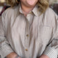 Linen & Lattes Plus-Size Taupe Striped Button Up Top