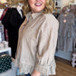 Linen & Lattes Plus-Size Taupe Striped Button Up Top