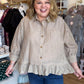 Linen & Lattes Plus-Size Taupe Striped Button Up Top