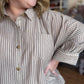 Linen & Lattes Plus-Size Taupe Striped Button Up Top