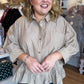 Linen & Lattes Plus-Size Taupe Striped Button Up Top