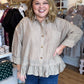 Linen & Lattes Plus-Size Taupe Striped Button Up Top