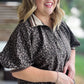 Longed for Adventure Curvy Mocha Ribbed Collar Leopard Top