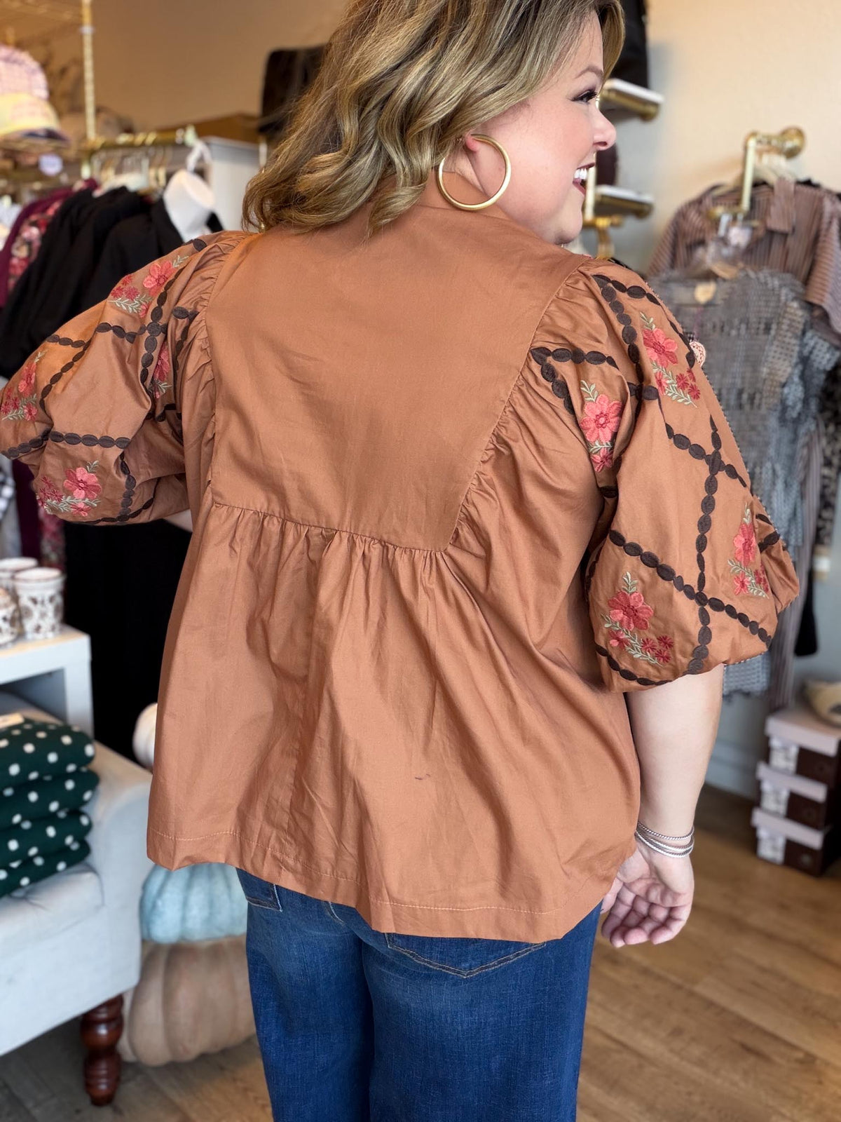 Look at Me Now Plus-Size Chestnut Embroidered Top