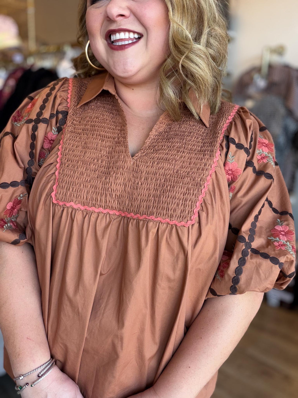 Look at Me Now Plus-Size Chestnut Embroidered Top