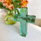 "Loves You More" Seaglass Green Glass Cross in Gift Box