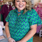 Lucky Day Plus-Size Kelly Green Floral Ruffle Top