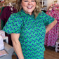 Lucky Day Plus-Size Kelly Green Floral Ruffle Top