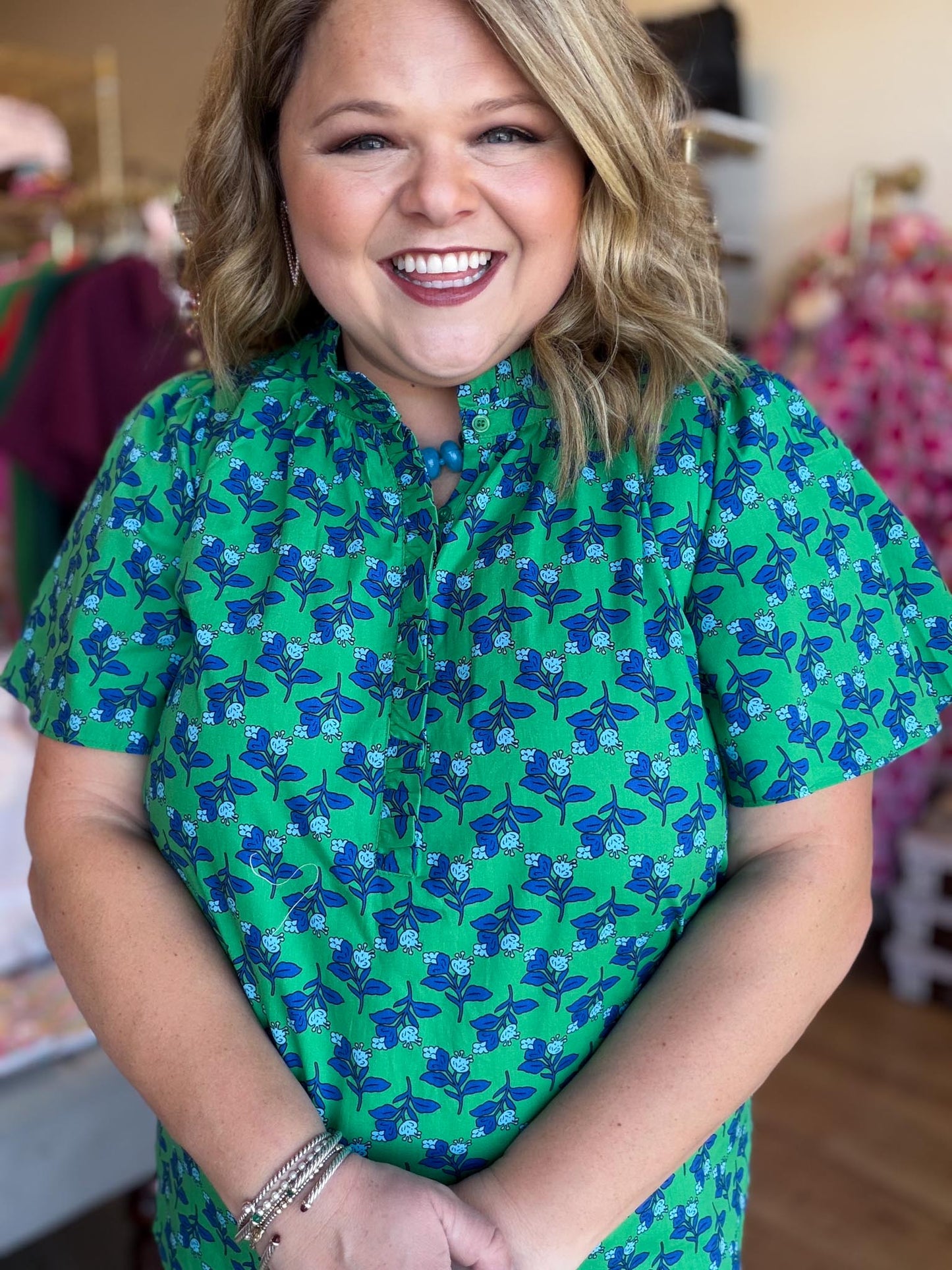 Lucky Day Plus-Size Kelly Green Floral Ruffle Top