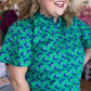 Lucky Day Plus-Size Kelly Green Floral Ruffle Top