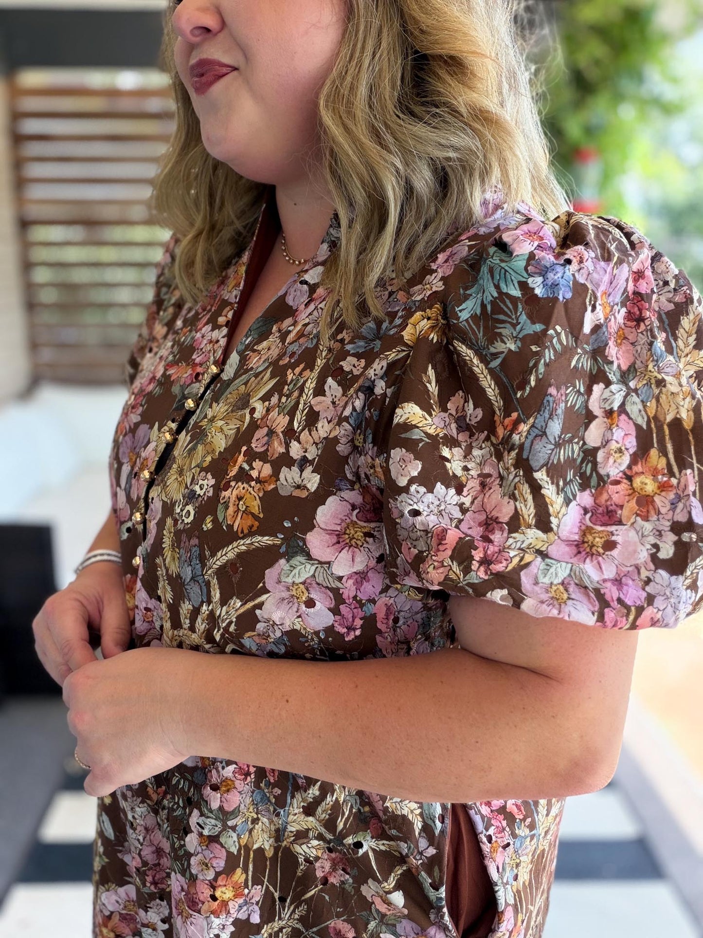 Luxe Layers Curvy Brown Floral Eyelet Midi Dress